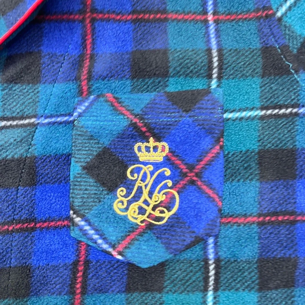 Lauren Ralph Lauren Blue Green Plaid Fleece Pajama‎ Intimate Top Women's Medium